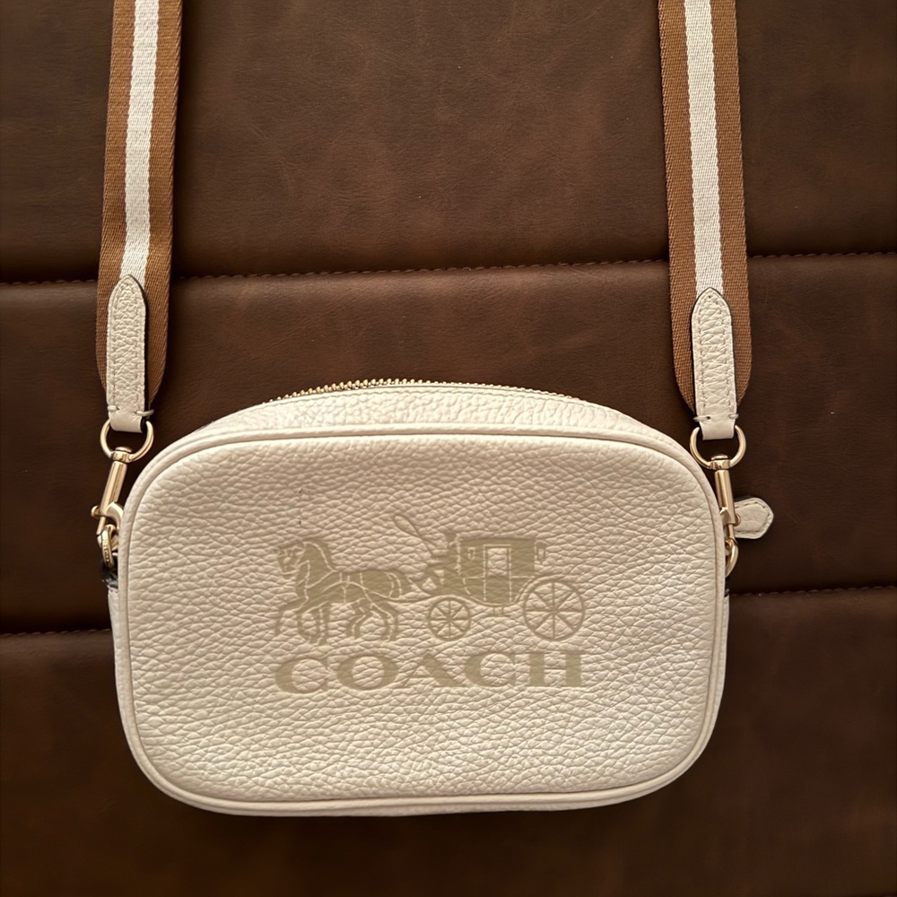 Coach Ivory Crossbody Bag with Tan Strap